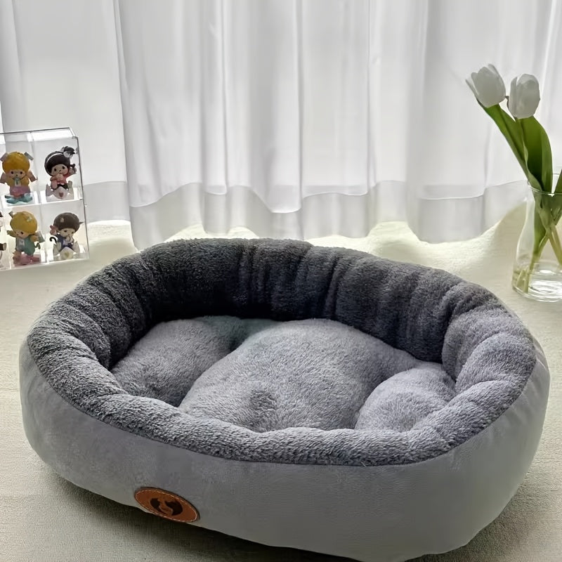 Oval Pet Bed for Cats and Dogs Cozy Classic Design All-Season Plush Nest