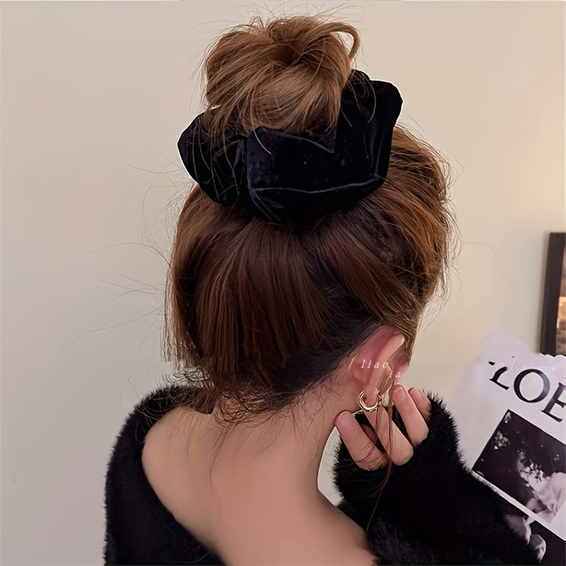 Set of 4 Velvet Scrunchies for Women in Beige Brown Black Hair Accessories