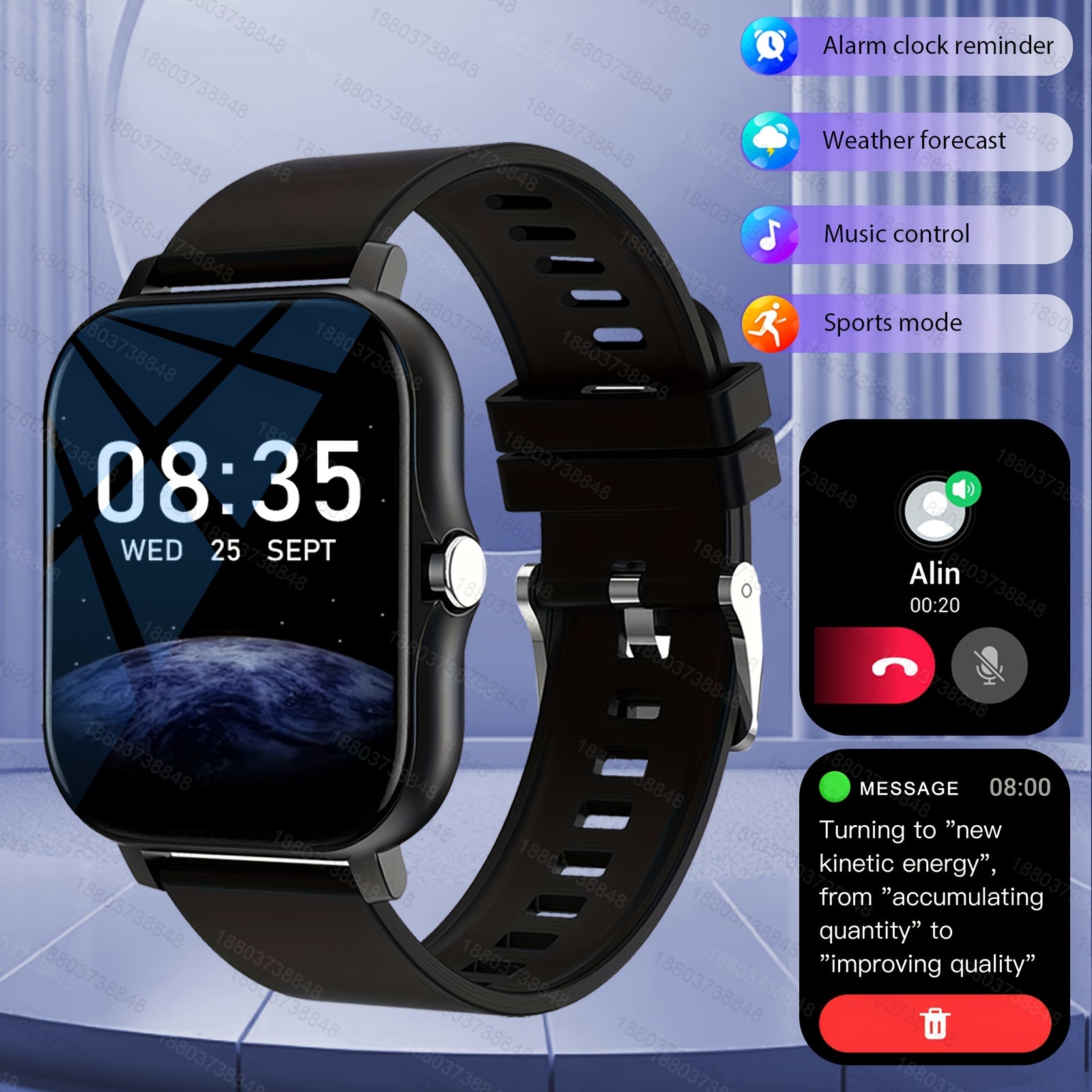 Unisex Fitness Smartwatch with Sports Modes Pedometer Distance Calling 1.83 Inch Screen