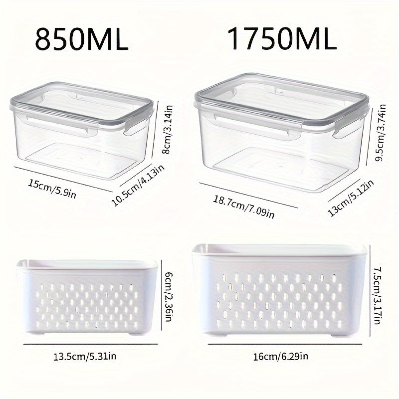 Reusable Food Storage Container Set 2/4pcs with Drain Basket and Lid for Fruits and Vegetables