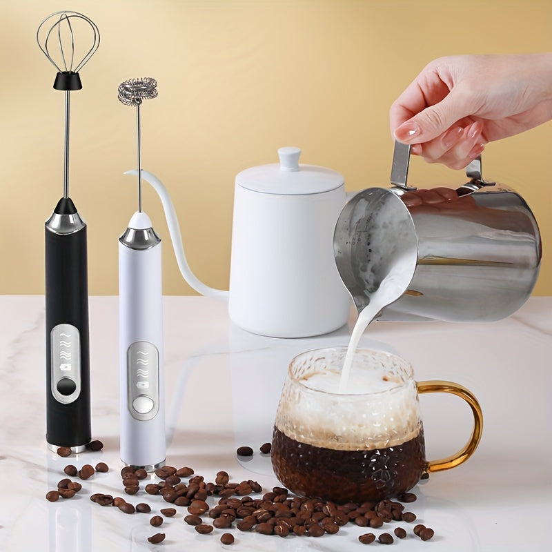Portable USB Rechargeable Milk Frother Coffee Maker with Whisk and Measuring Cup
