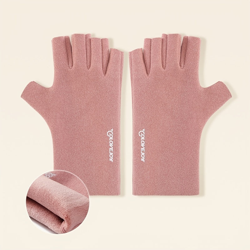 Long Velvet Fingerless Gloves Windproof Warm Touch Screen Compatible