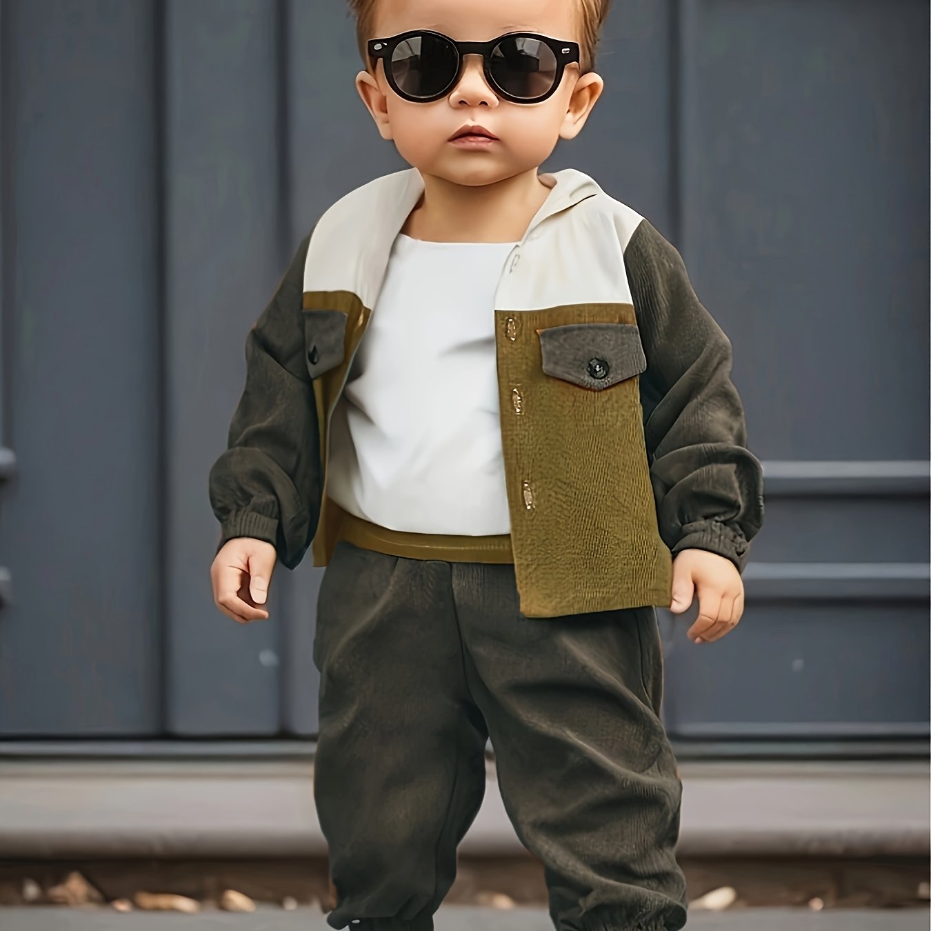 Boys' Woven Polyester Two-Piece Suit Hooded Jacket and Trousers for Spring and Fall