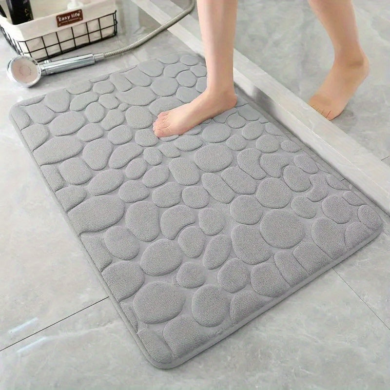 Coral Fleece Bathroom Mat Non-Slip Quick-Dry Low Pile Plush Polyester Pebble Pattern
