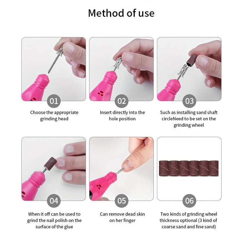 Electric Nail Drill Kit with 6 Sanding Bands and Nail Art Pen for Manicure and Pedicure