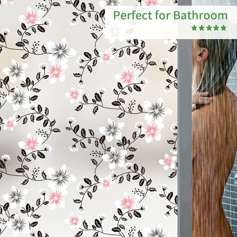 Floral Pattern Window Film Static Cling Privacy Glass Sticker for Home Decor
