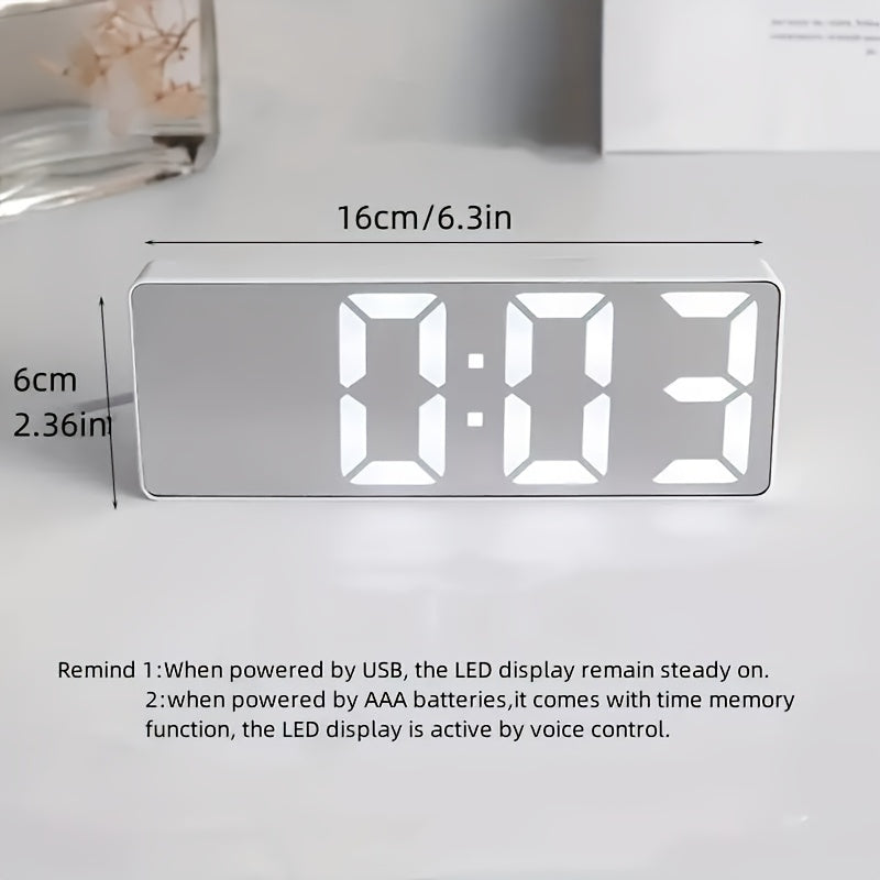 LED Mirror Alarm Clock with Digital Display and USB Charging for Bedroom or Office