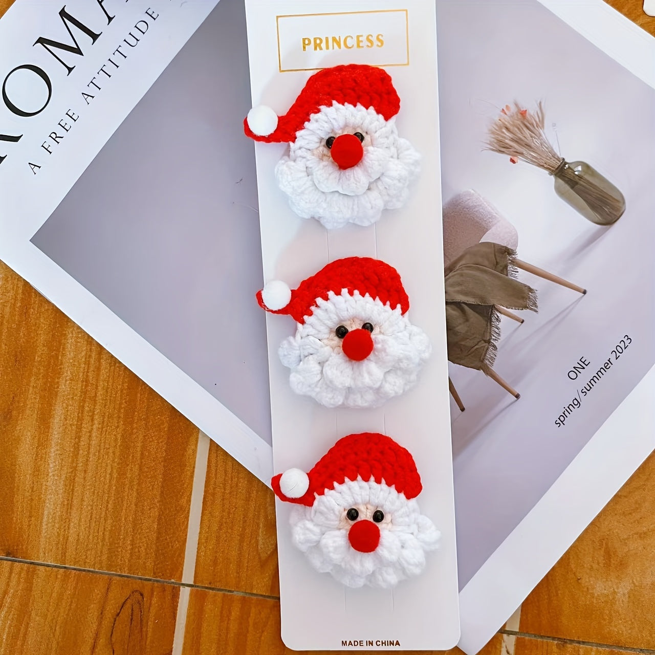 Crochet Santa Claus Brooch Pin Holiday Christmas Accessory for Women