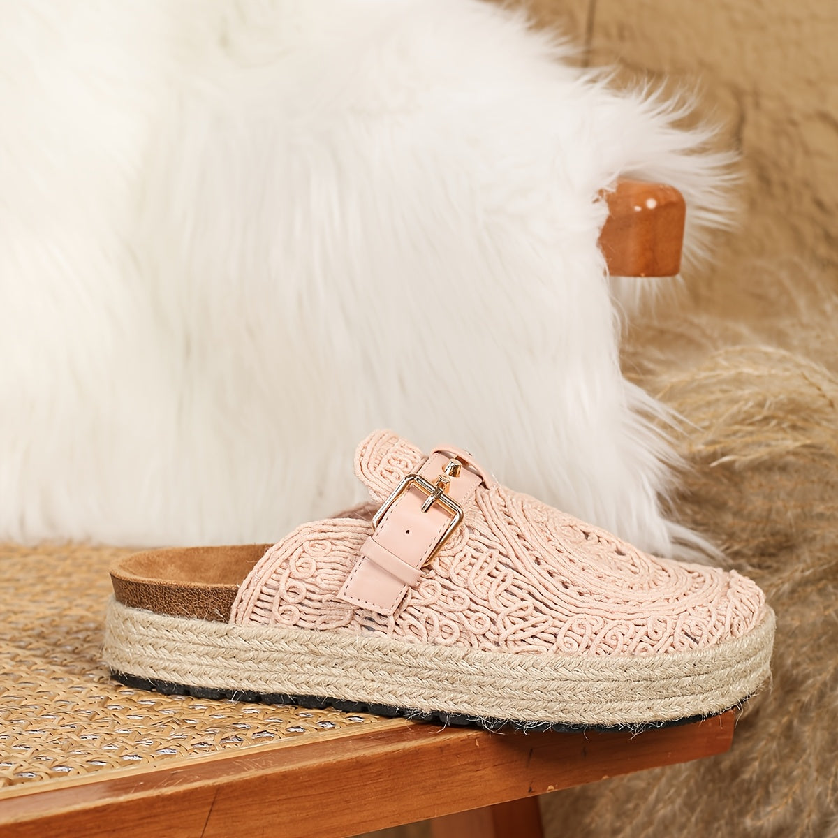 Women Summer Retro Slide Sandals Geometric Cut-Out Embroidery Rubber Sole