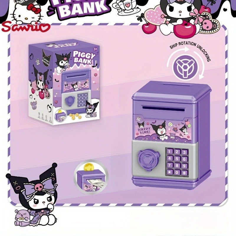 Mini Password Coin Bank for Kids with Cartoon Curly Melody, Self-Aware Lock, Plastic, White Red Purple