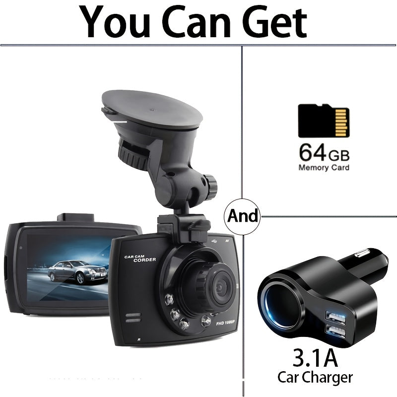 720P HD Car Dash Camera with 6.1cm IPS Display Wide Angle HDR Night Vision