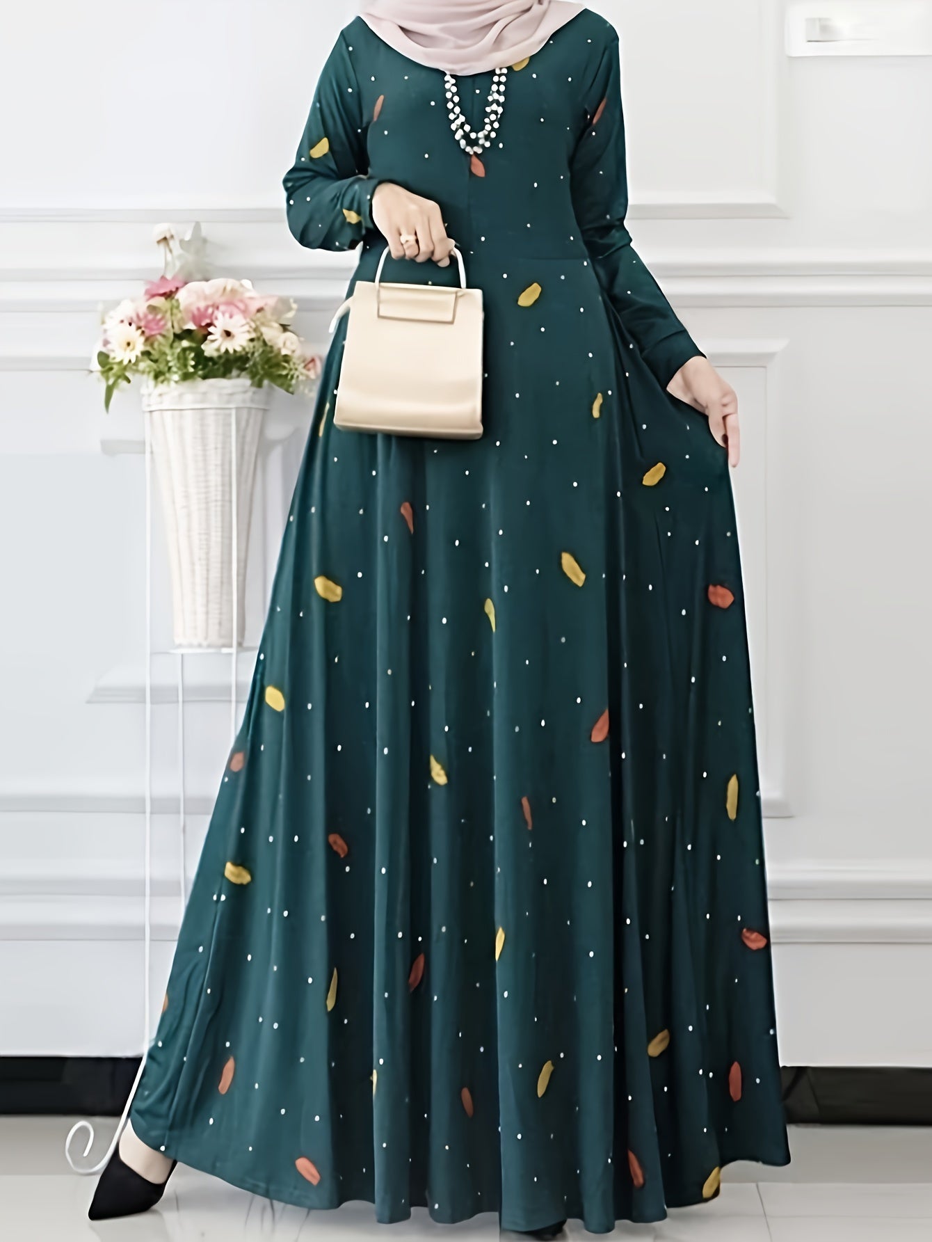 Women's Polka Dot A-Line Dress with Ruffle Hem for Spring and Fall