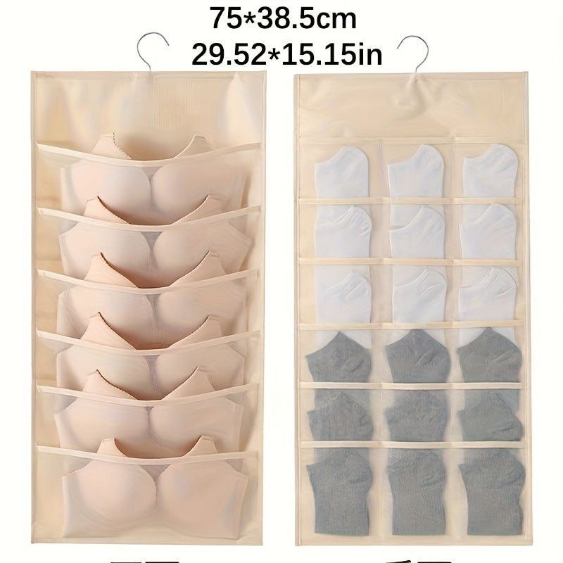 Dual-Sided Hanging Organizer for Underwear Socks Non Woven Foldable Grey Pink Ivory
