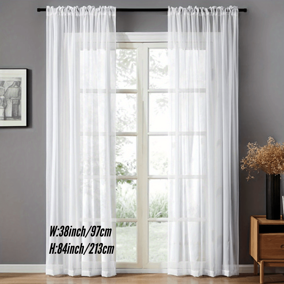 Pair of Sheer Voile Curtains with Rod Pocket for Kitchen Bedroom Living Room
