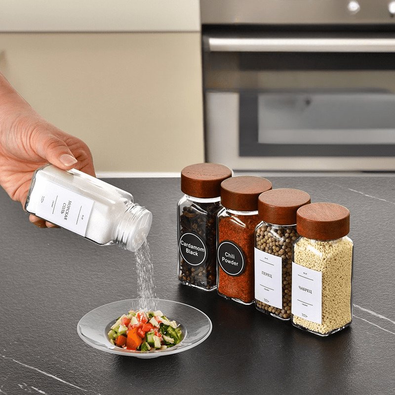 12-Pack Square Spice Jars Set with Glass Containers and Acacia Wood Shakers