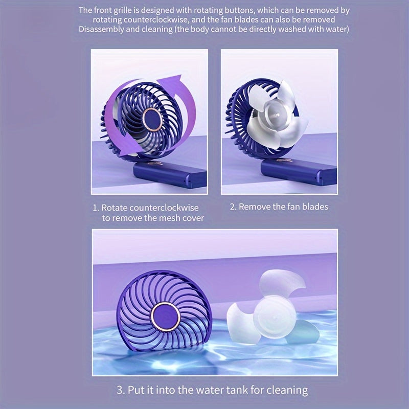 Portable Handheld Fan with 5-Speed Turbo Tilt, USB Rechargeable, Compact for Travel and Office