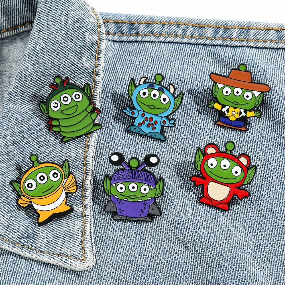 Set of 7 Cartoon Animal Enamel Brooches Quirky Alien Metal Badge Jewelry for Backpacks and Clothes
