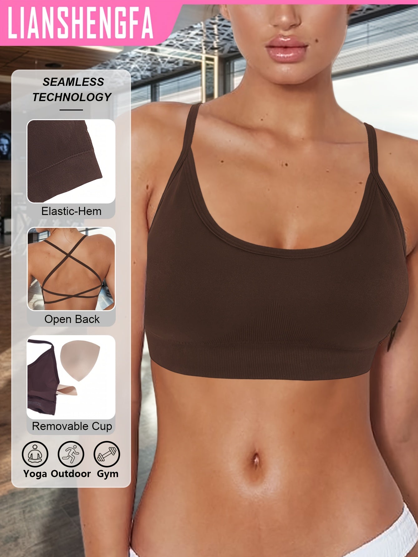 High-Elastic Seamless Sports Bra with Breathable Cross Shoulder Straps for Yoga and Fitness
