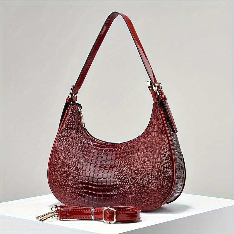 Women's Crossbody Bag with Crocodile Pattern Embossed PU Leather