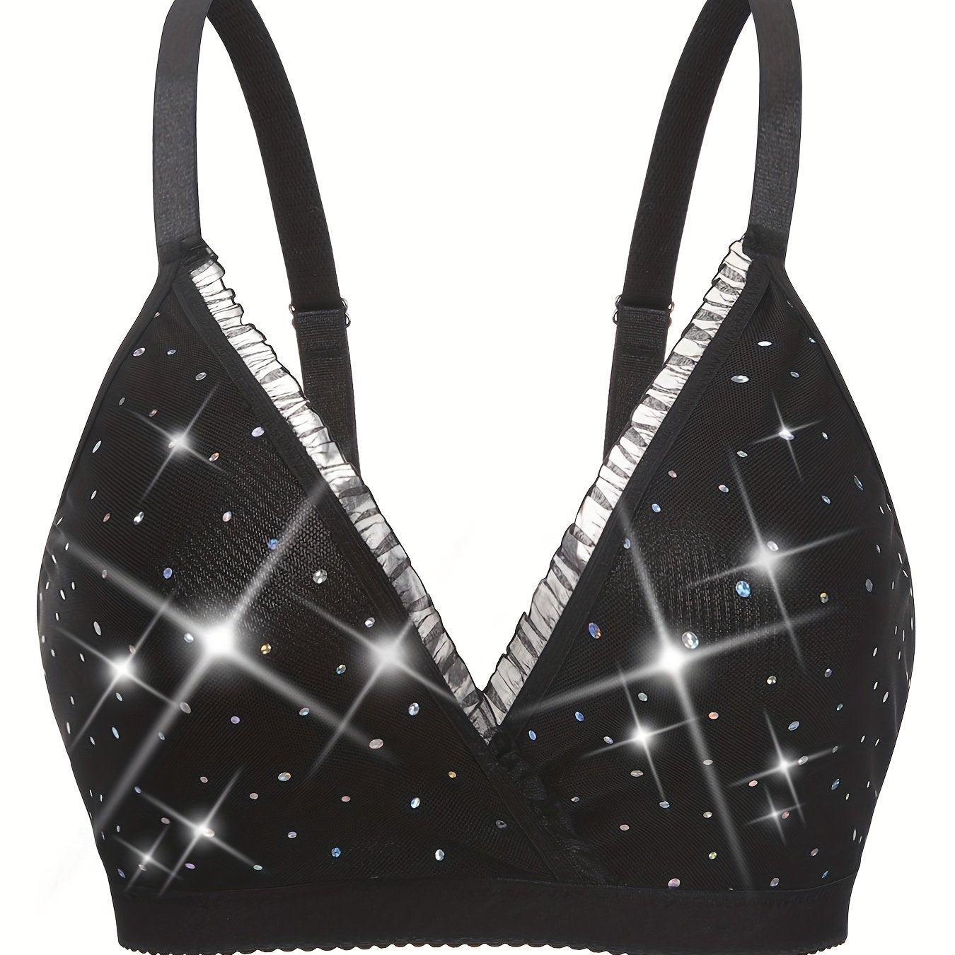 Women's Plus Size Shiny Sequin Deep V Neck Lace Trim Bra