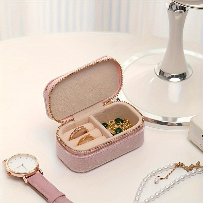 Velvet Jewelry Box Nordic Style with Zippered Closure for Earrings and Rings