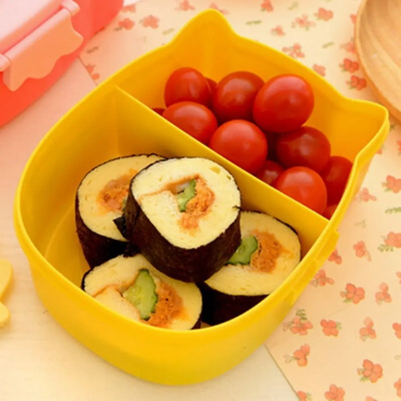 Fiambrera de plástico libre de BPA con diseño de búho de dibujos animados, 3 compartimentos para la escuela y picnic