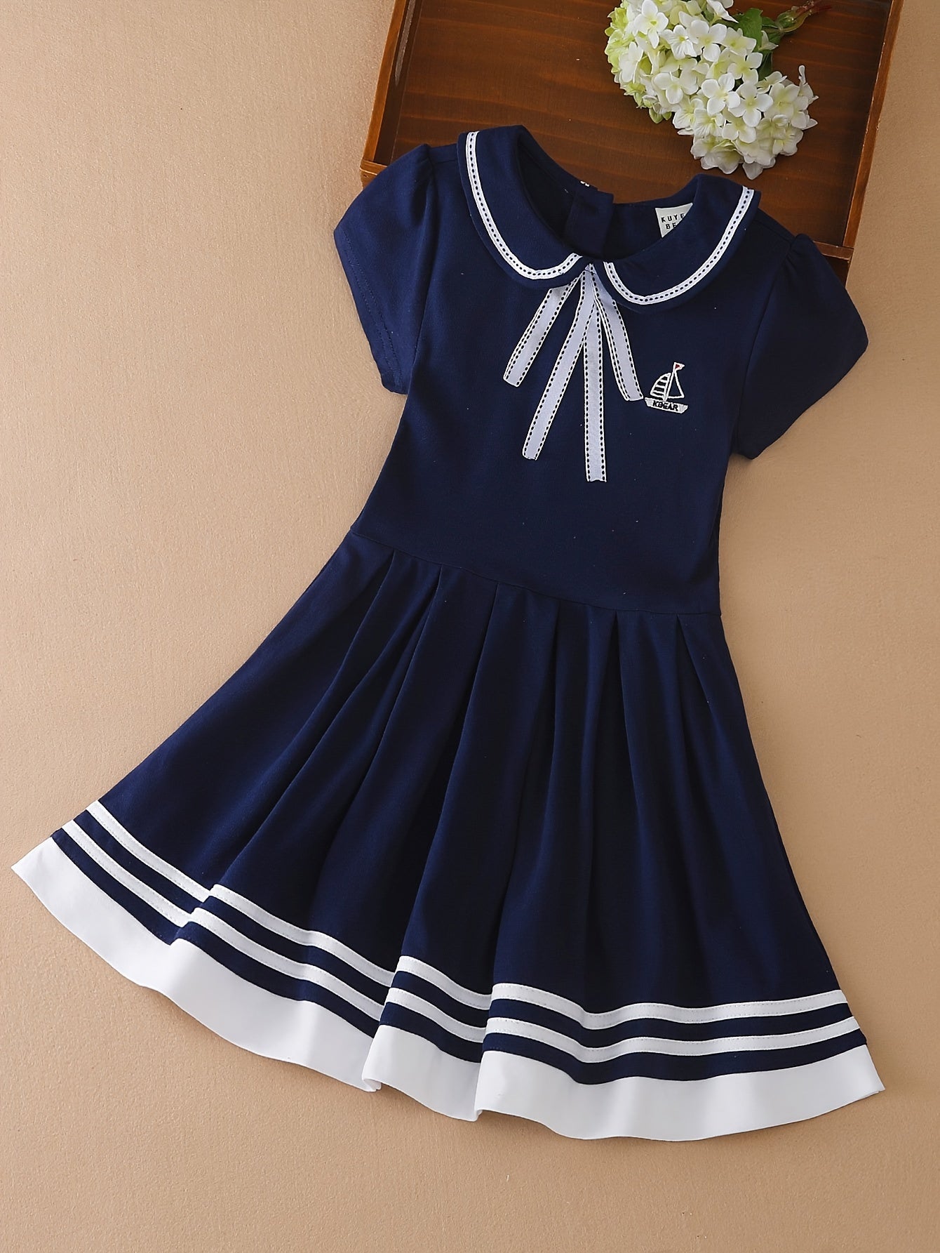 Girls Cotton Short Sleeve Dress with Collar for Summer Party and Gift