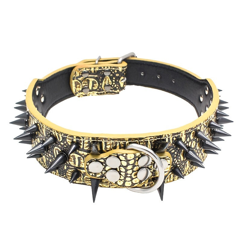 Leather Dog Collar for Medium to Large Dogs with Spiked Studs Heavy Duty Sturdy Buckle