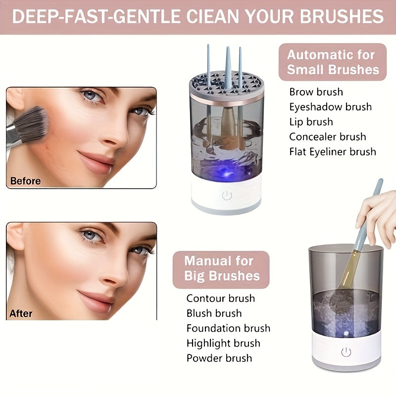 Electric Makeup Brush Cleaner USB Automatic Deep Clean Multi-Size Compatibility Visual Water Tank