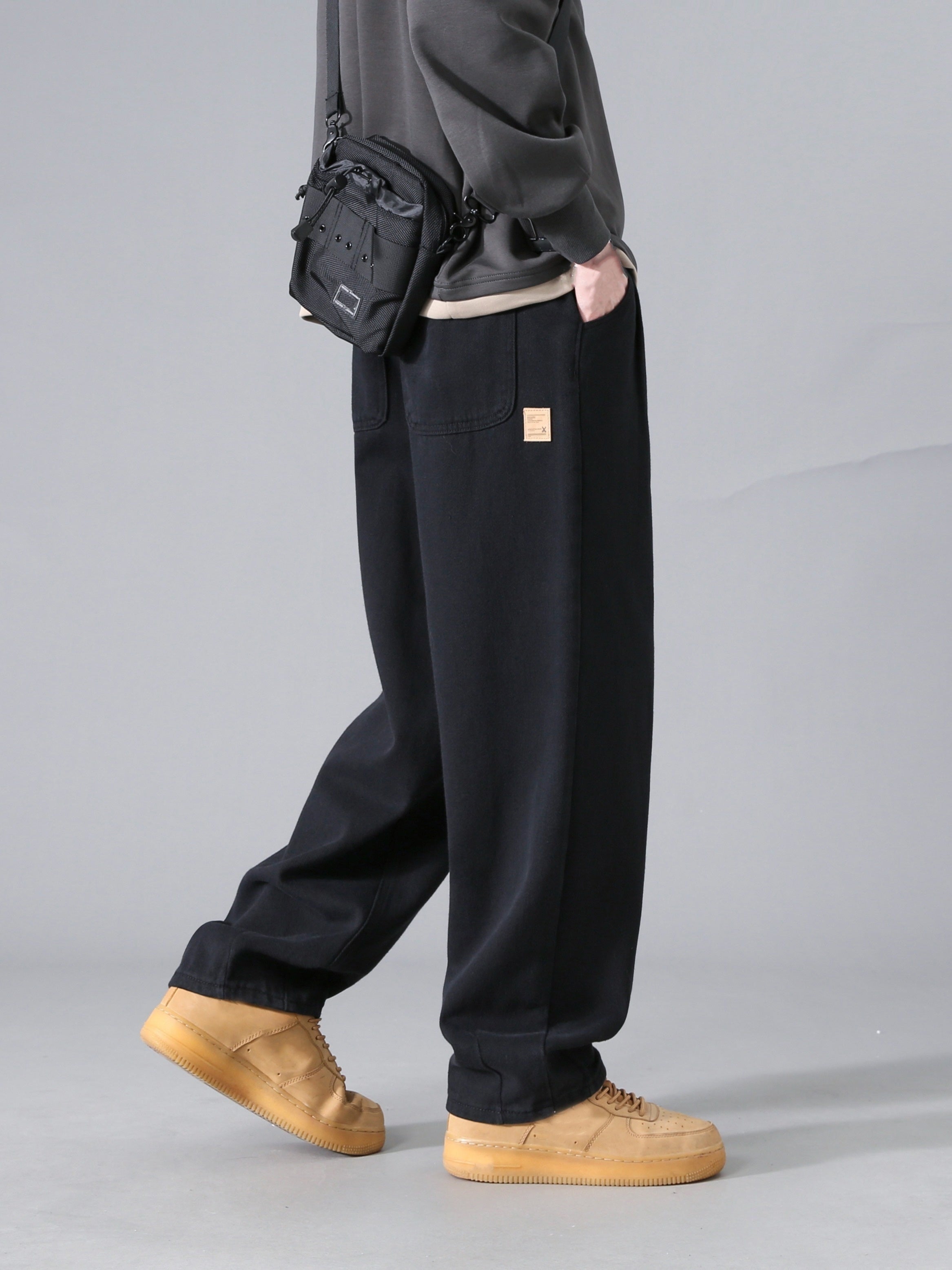 Men's Cotton Cargo Pants Wide Leg Drawstring Casual Spring Fall Winter