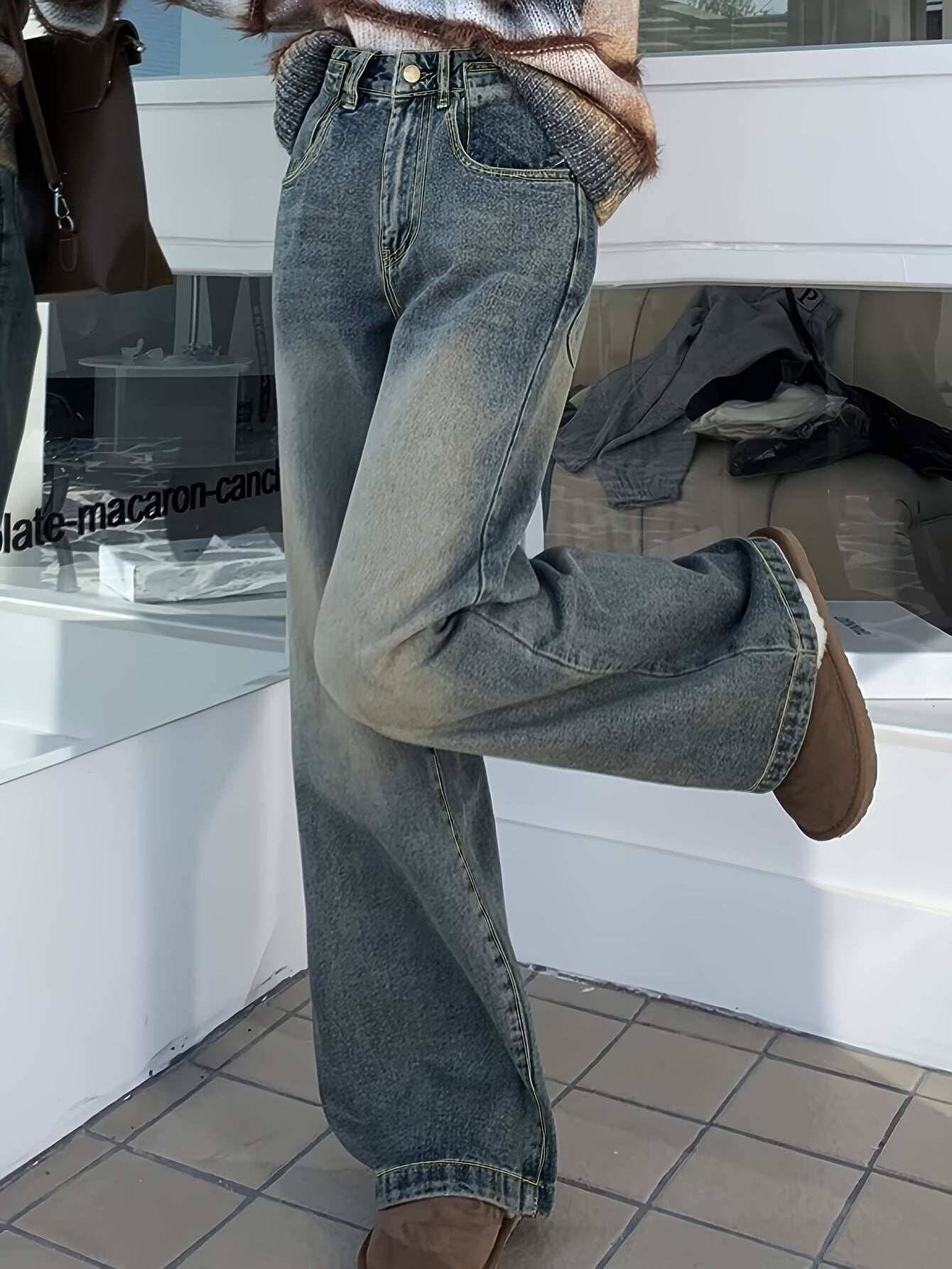 Ayollar uchun keng bo'yinli vintage ilhomlangan denim shimlar, kundalik slim qilish