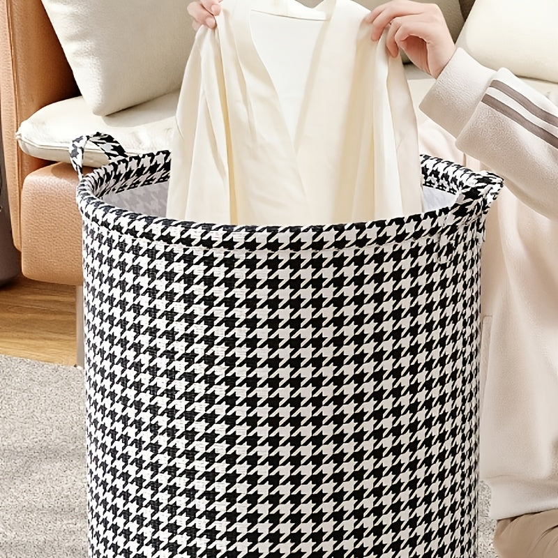 Houndstooth kir yuvish qutisi, yig‘iladigan, ko‘chma saqlash savati, yotoqxona, hammom, mehmonxona uchun