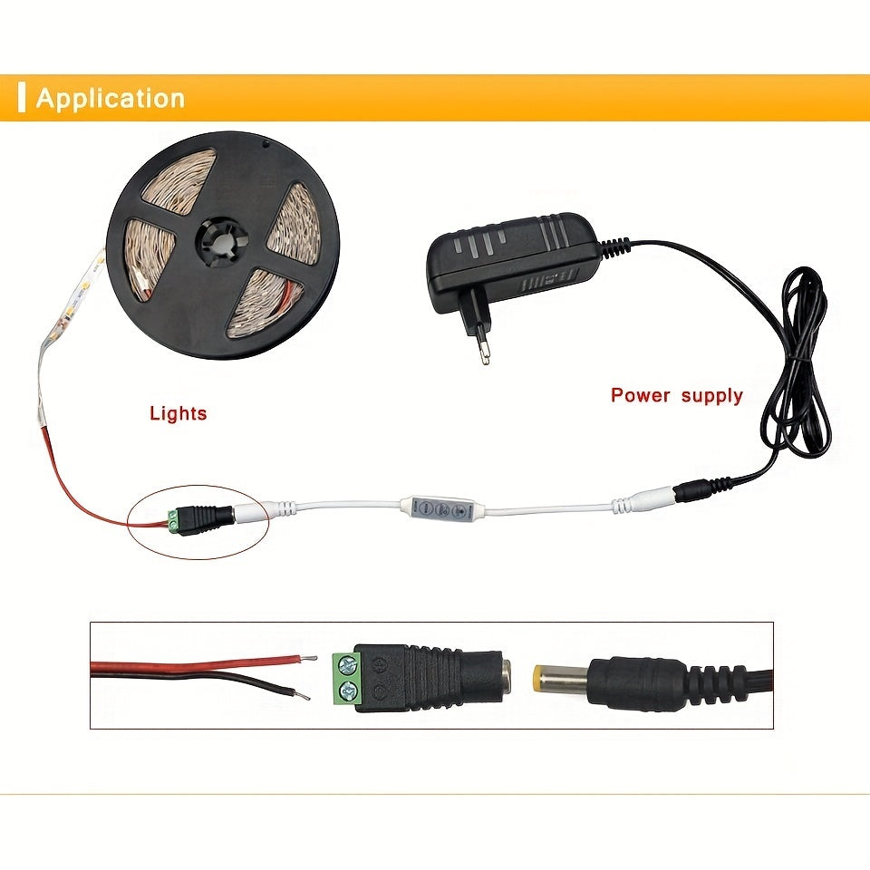 2pcs DC Power Connectors Male to Female 5.5mm x 2.1mm for LED Lights CCTV Cameras