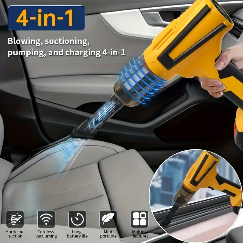 Мощный беспроводной пылесос с несколькими насадками для очистки салонов автомобилей, дома и офиса. Перезаряжаемый через USB, портативный и тихий в работе с длительным временем работы аккумулятора.
