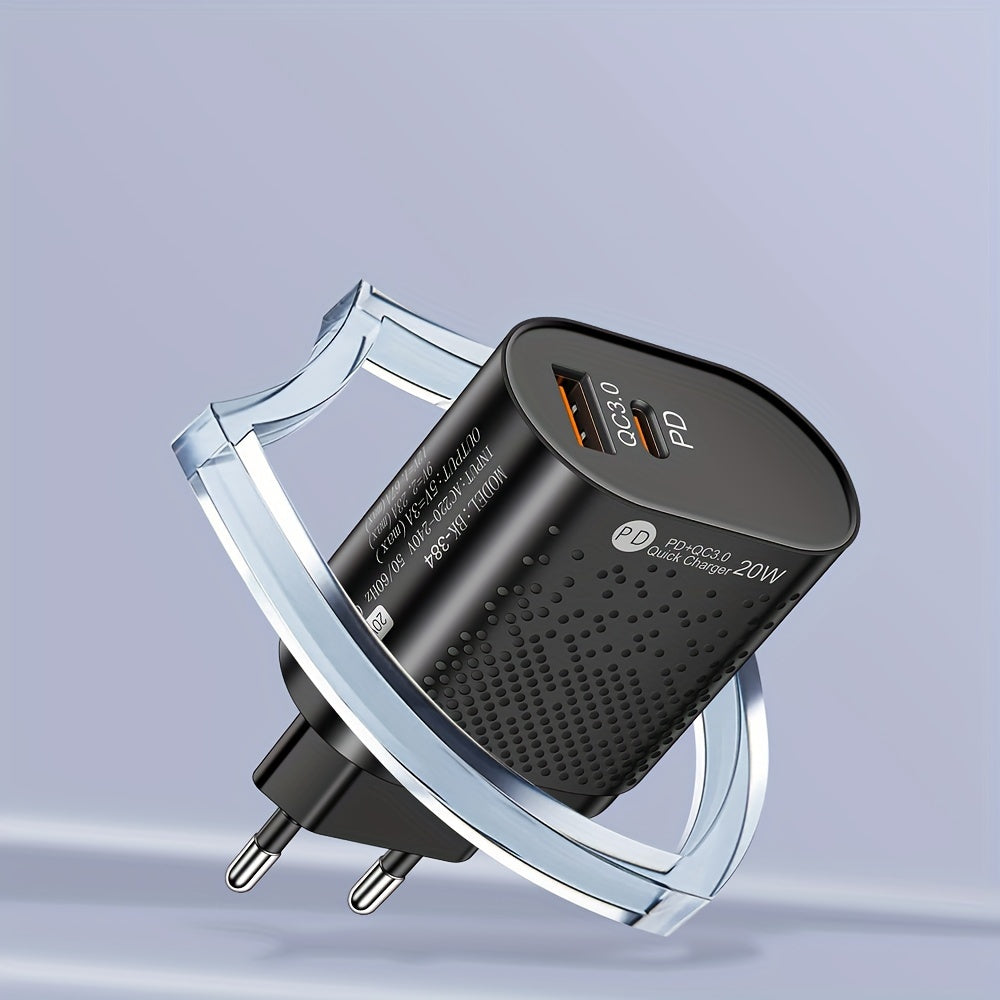 20W Dual Port USB C devor zaryadlagichi tez zaryadlash uchun iPhone va Android telefonlari uchun