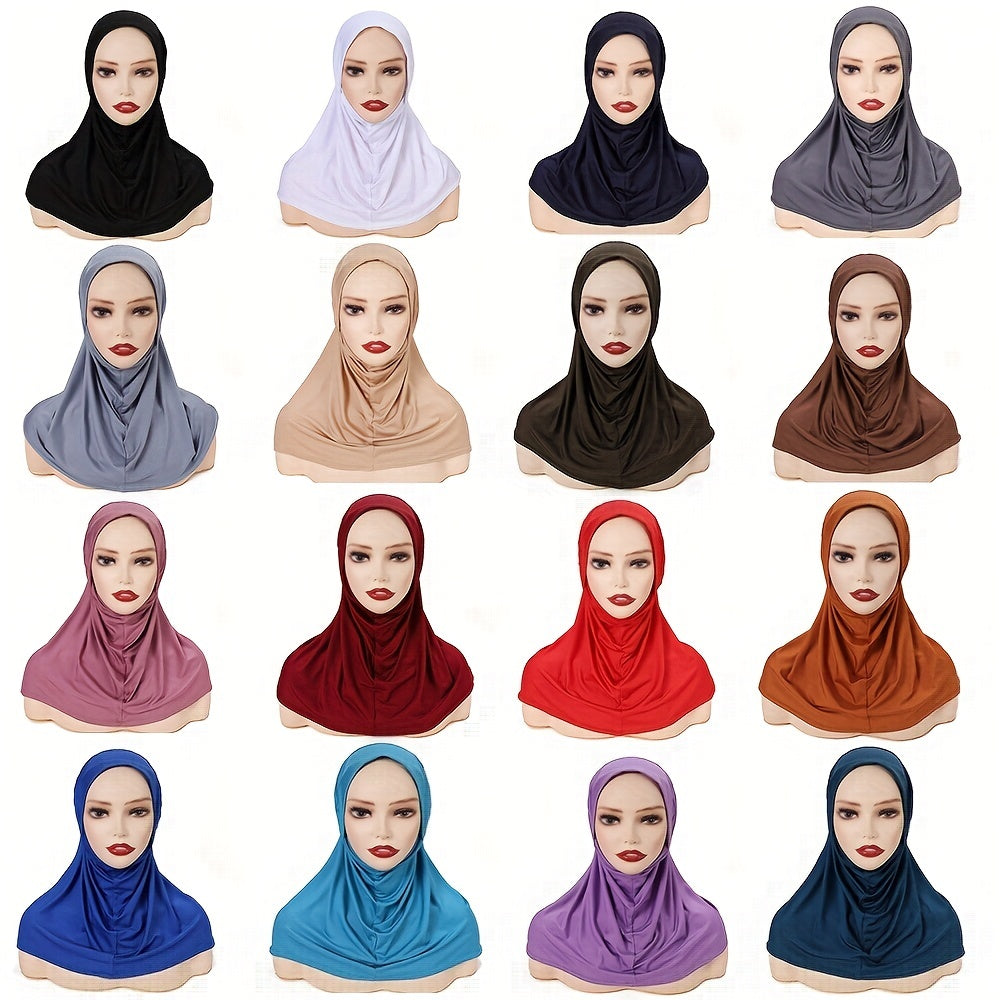 Ladies' Stretch Hijab Scarf Soft Breathable Polyester Lace Trim Full Chin Coverage in Multiple Colors