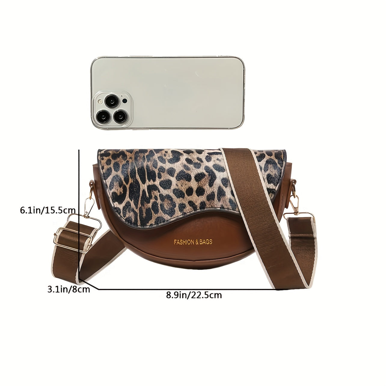 Women's Faux Leather Crossbody Bag with Leopard Print Flap and Magnetic Closure