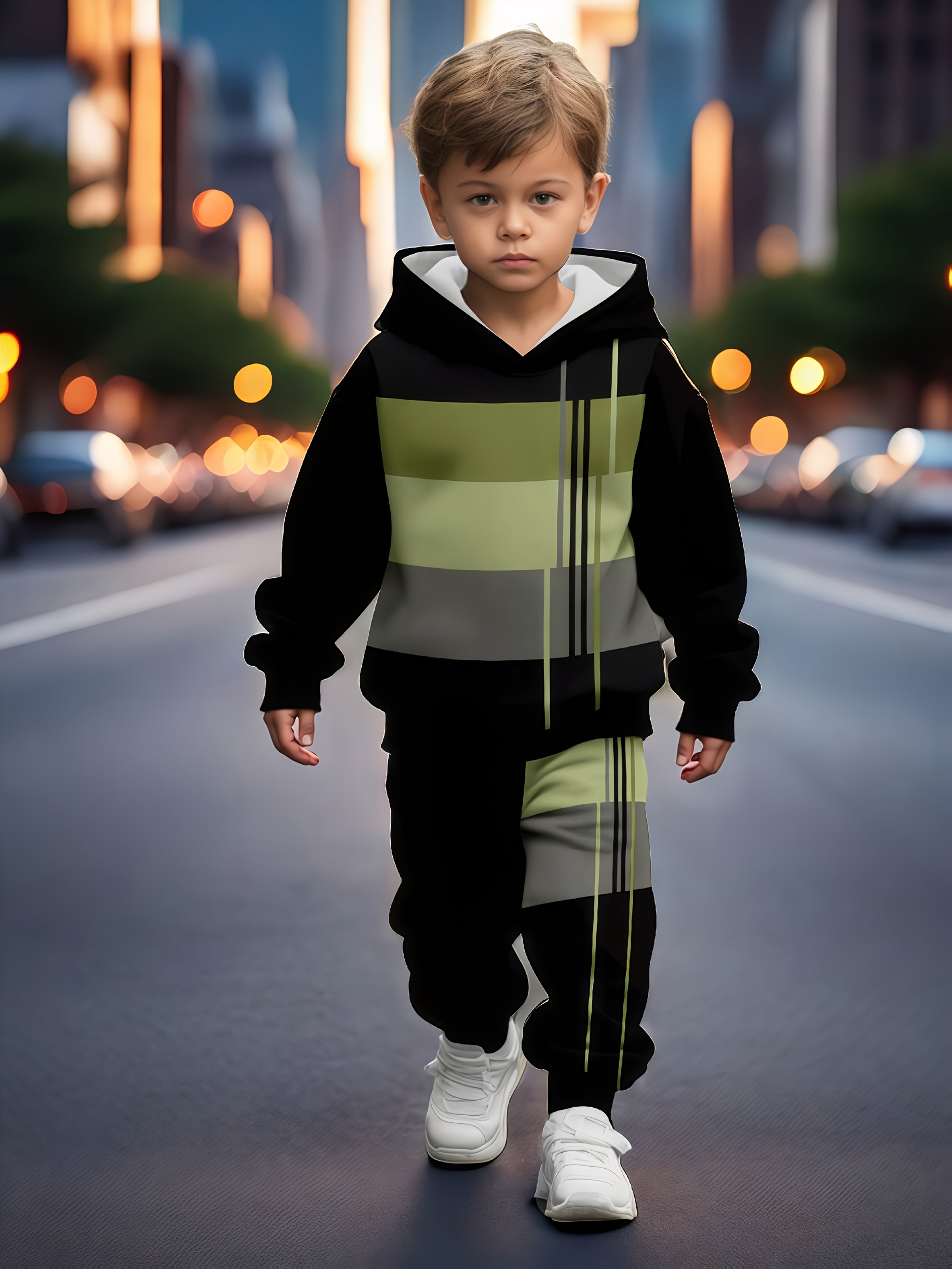 Boys' 2-Piece Color Block Stripe Hoodie and Joggers Set Spring Fall Casual Kids Clothing