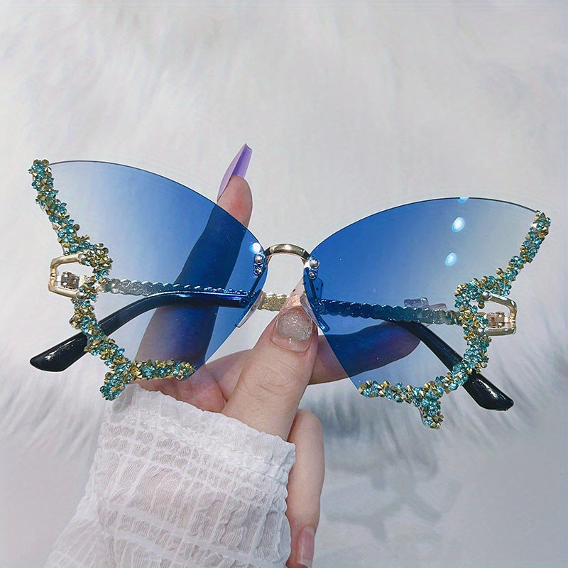 Ayollarlar uchun kelebek shaklidagi moda ko‘zoynaklar, rhinestones va gradient linzalari bilan
