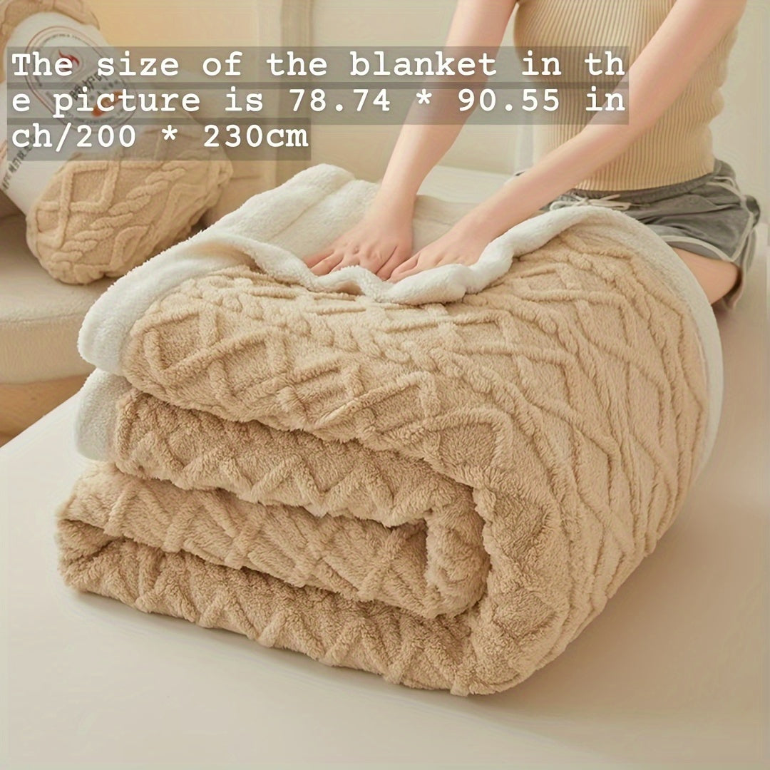 Manta de felpa de tafeta de doble capa con patrón geométrico, para todas las estaciones, cubrecama de punto