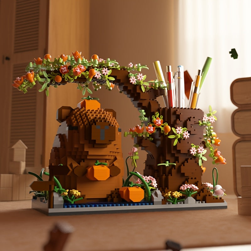 Капибара Конструкторский блок для ручек, держатель, органайзер для стола, офисные принадлежности, косметика, рукоделие, черный, коричневый