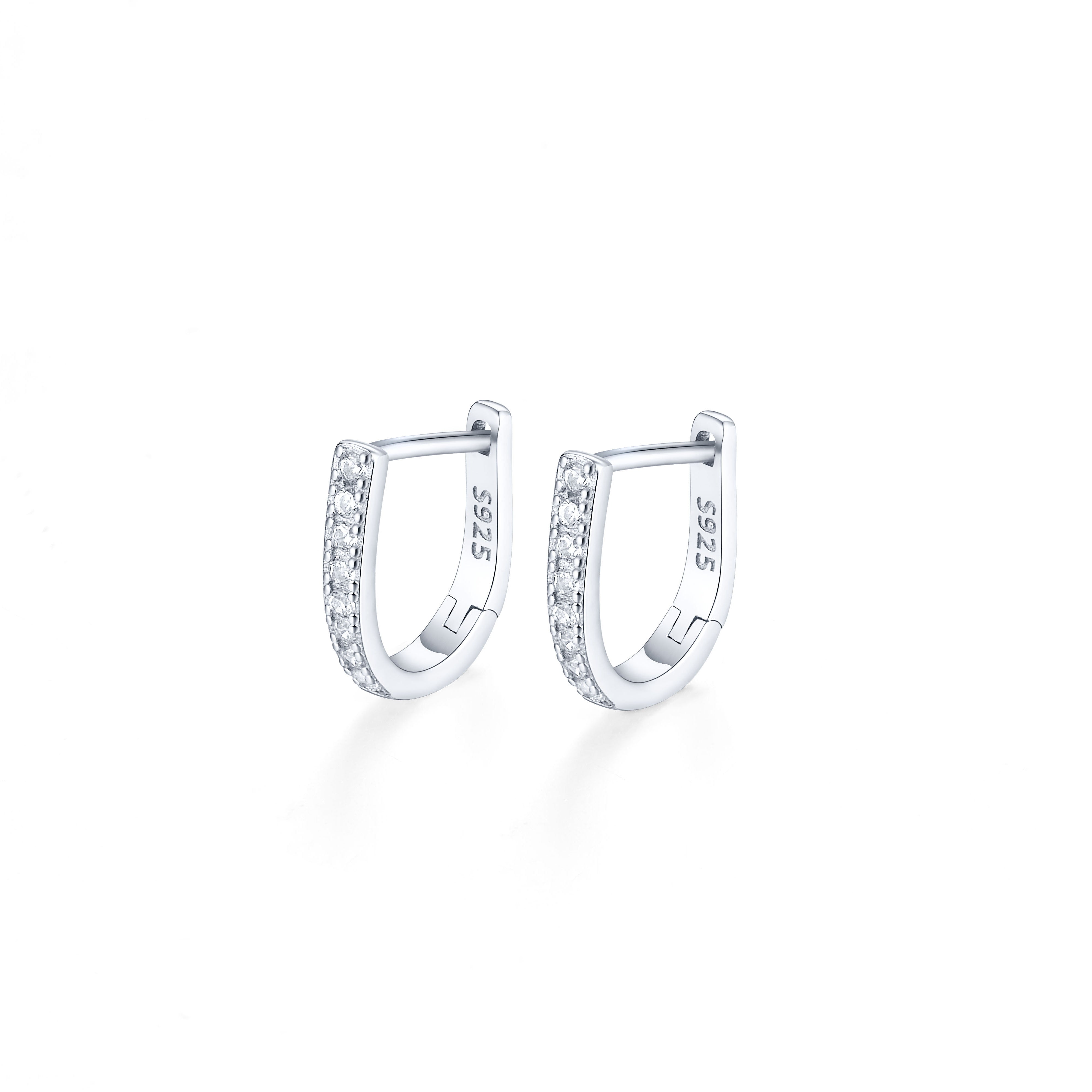 Sterling Silver Hoop Earrings with Zirconia Stones for Women