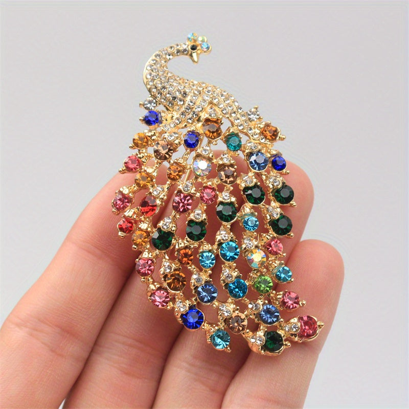 Broche de pavo real con animal pin y cristales de imitación para accesorios de moda para mujeres