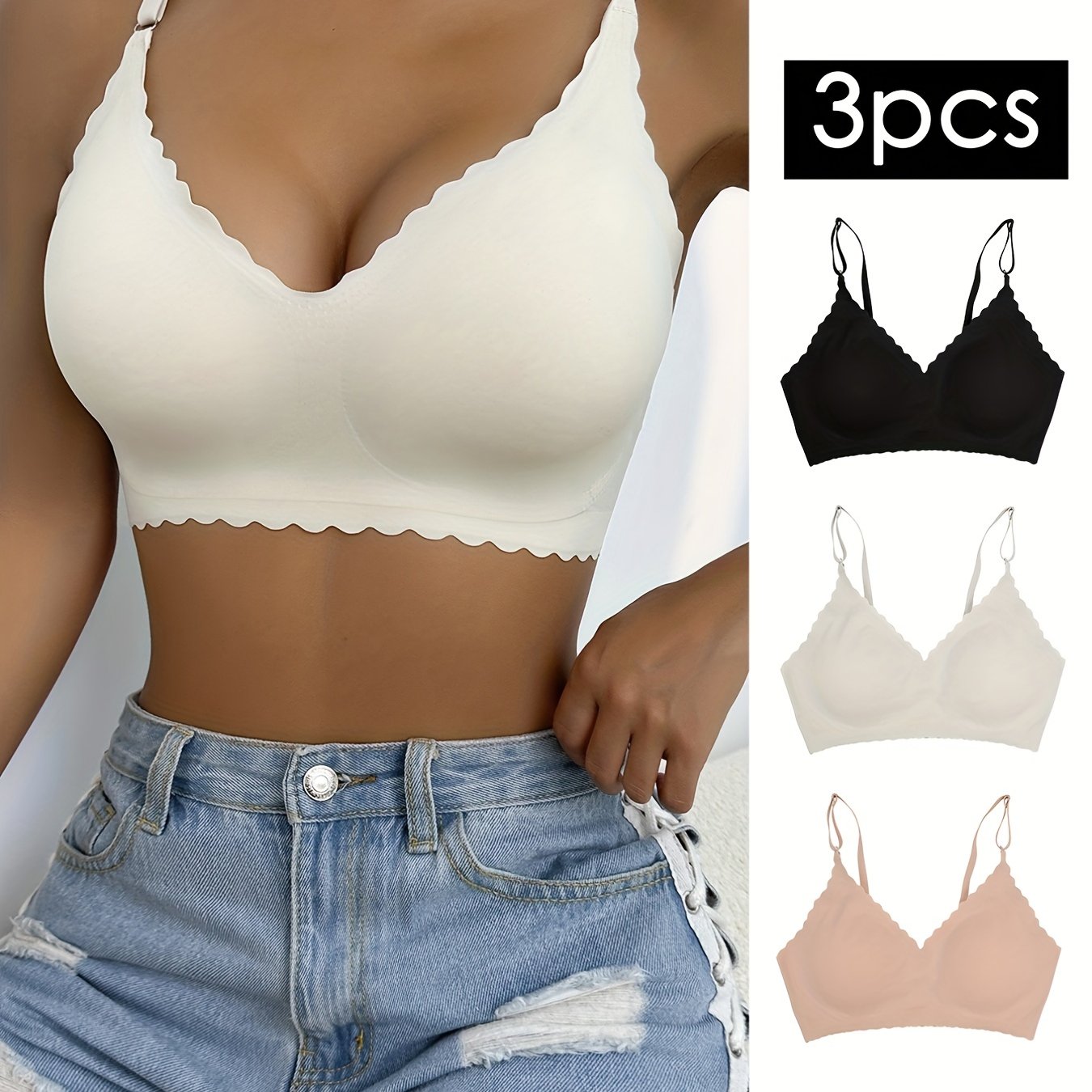 Set of 3 Seamless Wireless Bralettes for Women Breathable Comfortable Lingerie