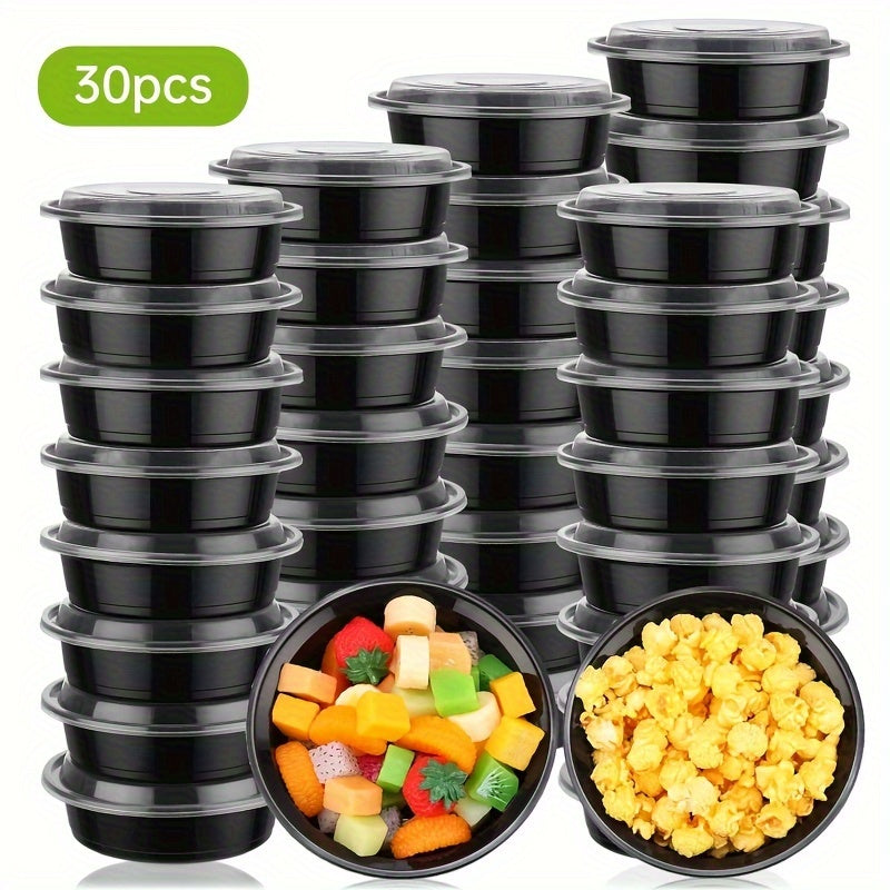 24oz Black Plastic Food Storage Bowls with Lids Pack of 10 30 50 Leakproof Microwave Safe