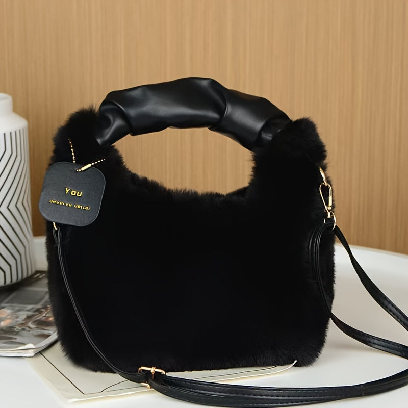 Faux Fur Crossbody Bag for Women with Zipper Closure and Soft Plush Material