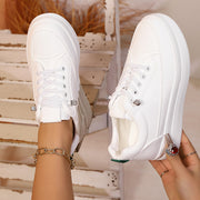 Women's White Low-Top Platform Sneakers with 2.54cm Lift for Casual Wear