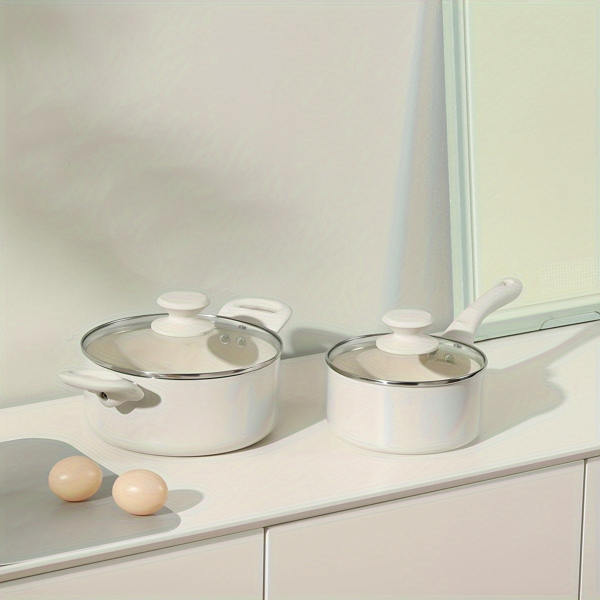 Set of 4 Aluminum Non-Stick Cookware Pieces with Lids 1.5QT and 3QT Ceramic Saucepan