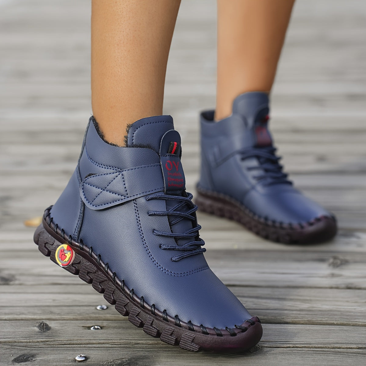 Women's Winter Faux Leather Ankle Boots with Plush Lining and Rubber Sole