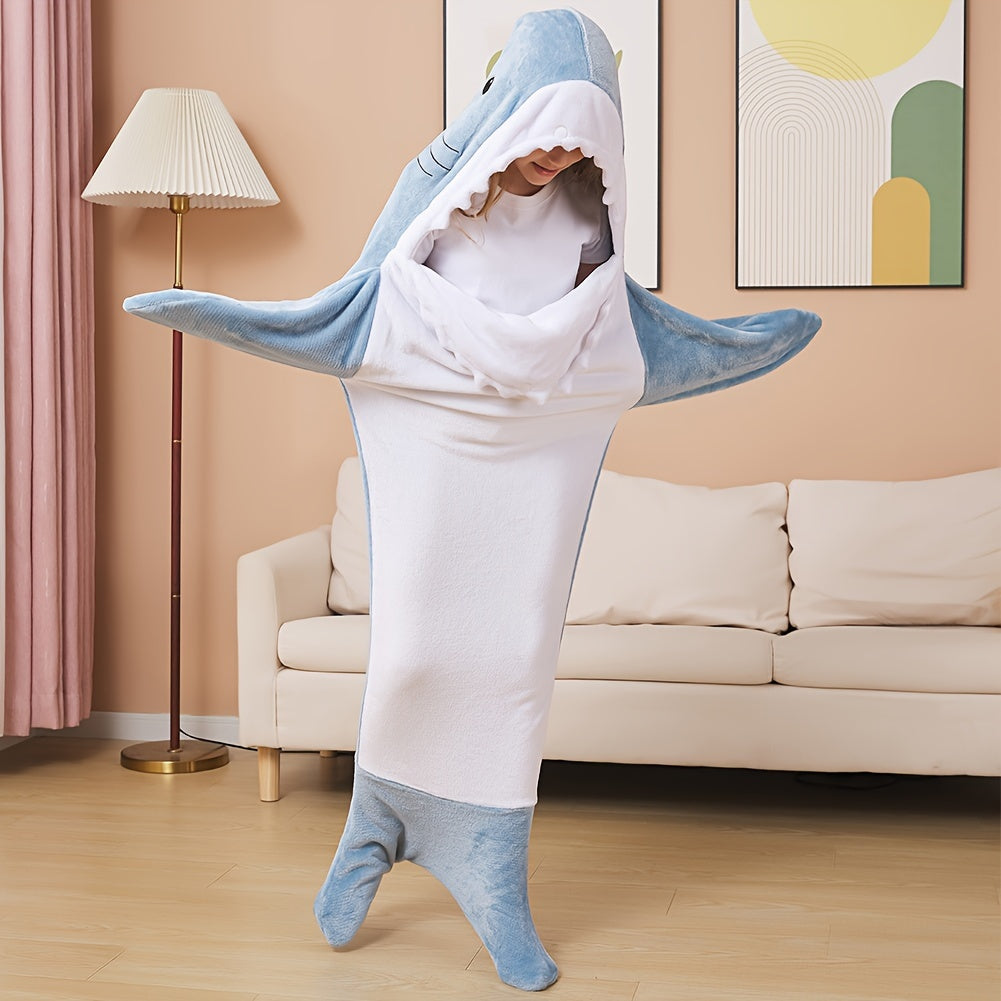 Adult Cartoon Shark Hoodie Soft Flannel Wearable Blanket Cozy Sleeping Bag